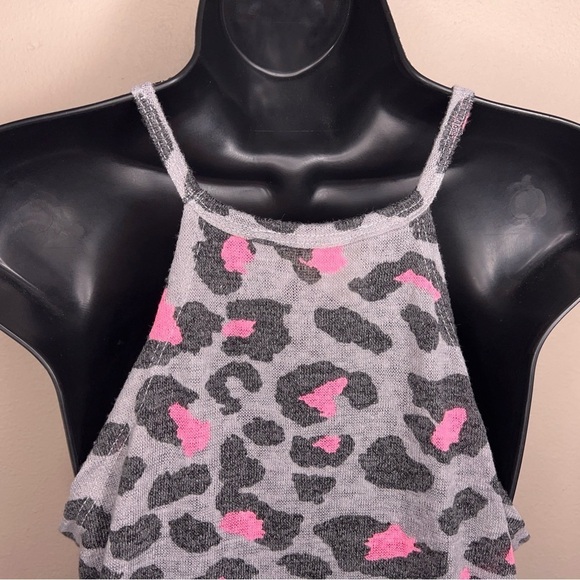 MEDIUM FANTASTIC FAWN TANK GREY PINK KNIT ANIMAL LEOPARD PRINT STRETCH - Picture 5 of 11